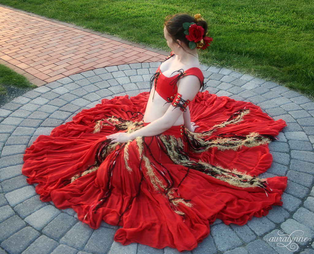 Sitting in Red Renaissance Belly Dance Costume