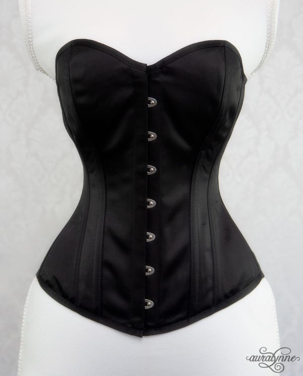 Black Satin Hourglass Corset Front