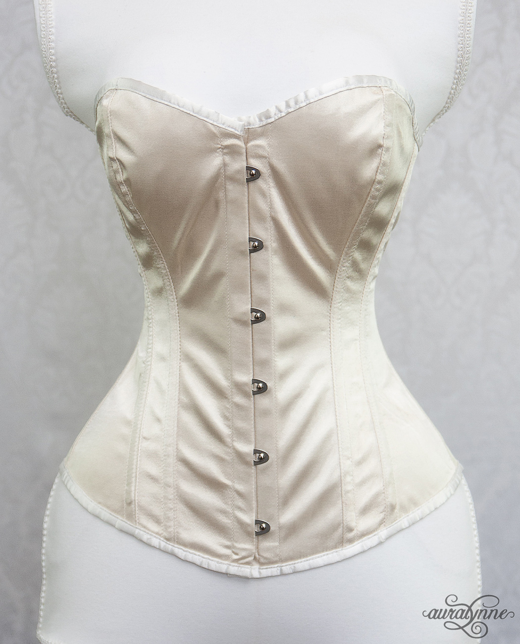Ivory Satin Hourglass Corset Front