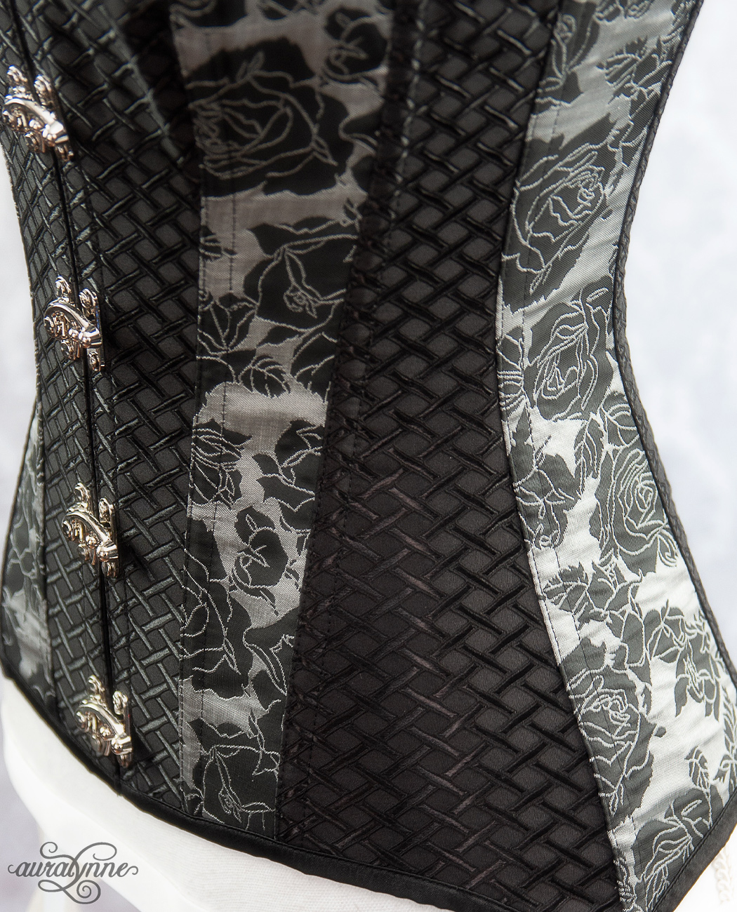 Silver and Black Gothic Corset Closeup