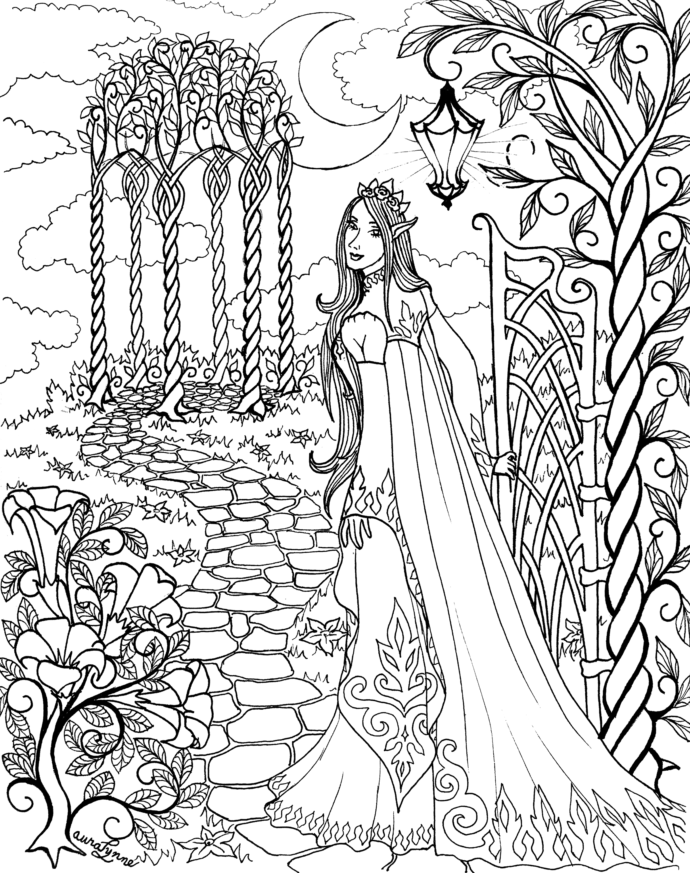Elven Queen Coloring Page