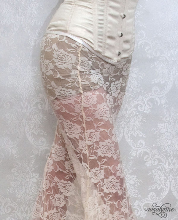 Ivory lace skirt closeup