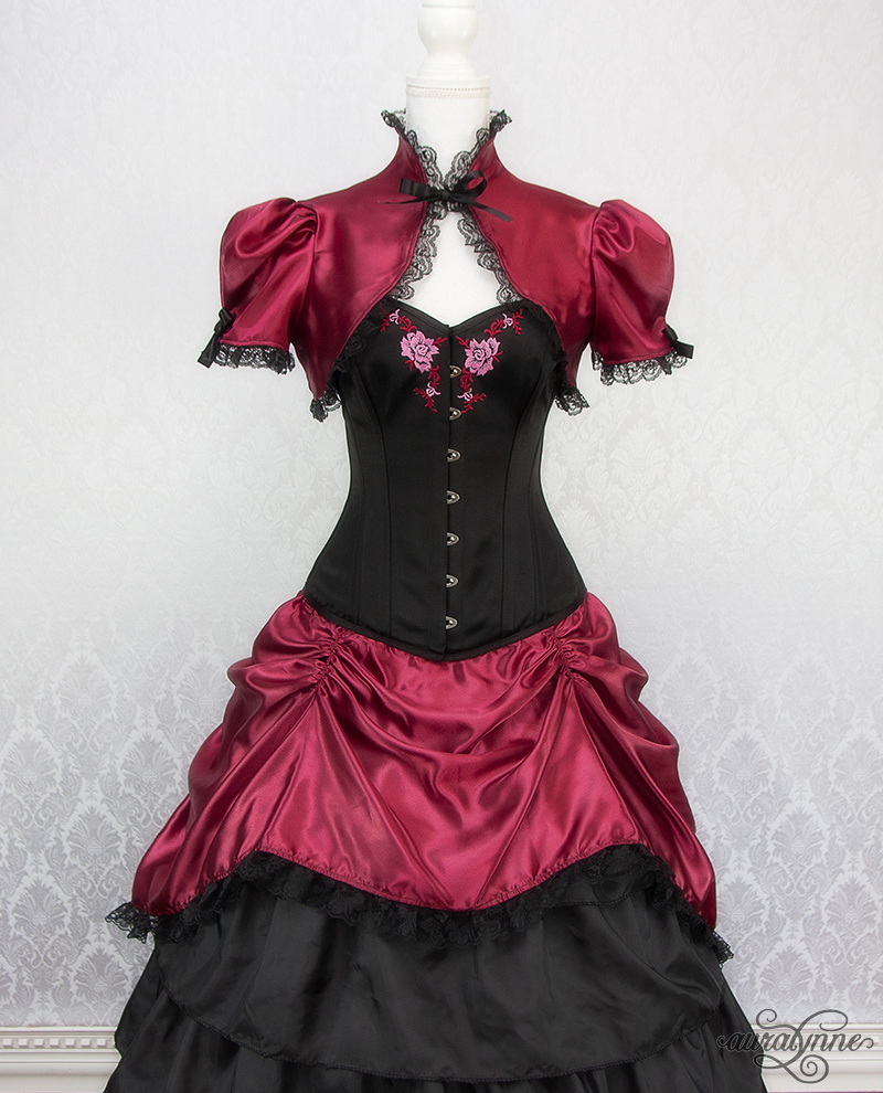 Wine and Roses – Burgundy and Black Victorian Steampunk Dress – auralynne