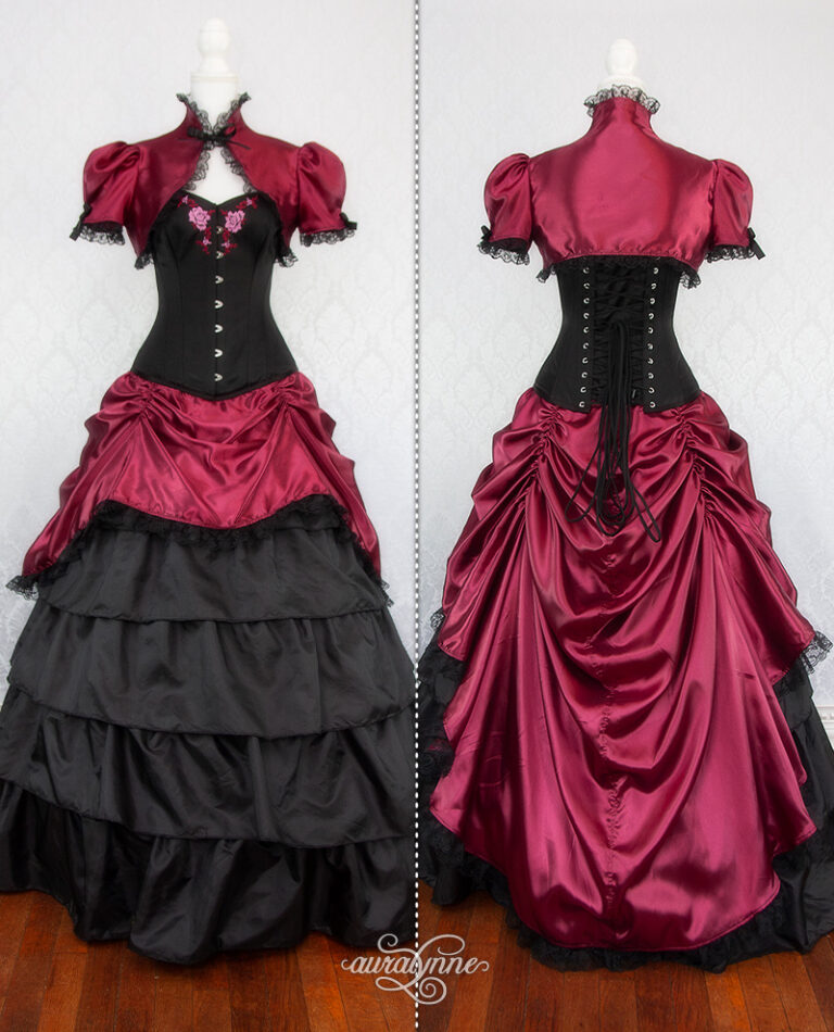 Wine and Roses – Burgundy and Black Victorian Steampunk Dress – auralynne