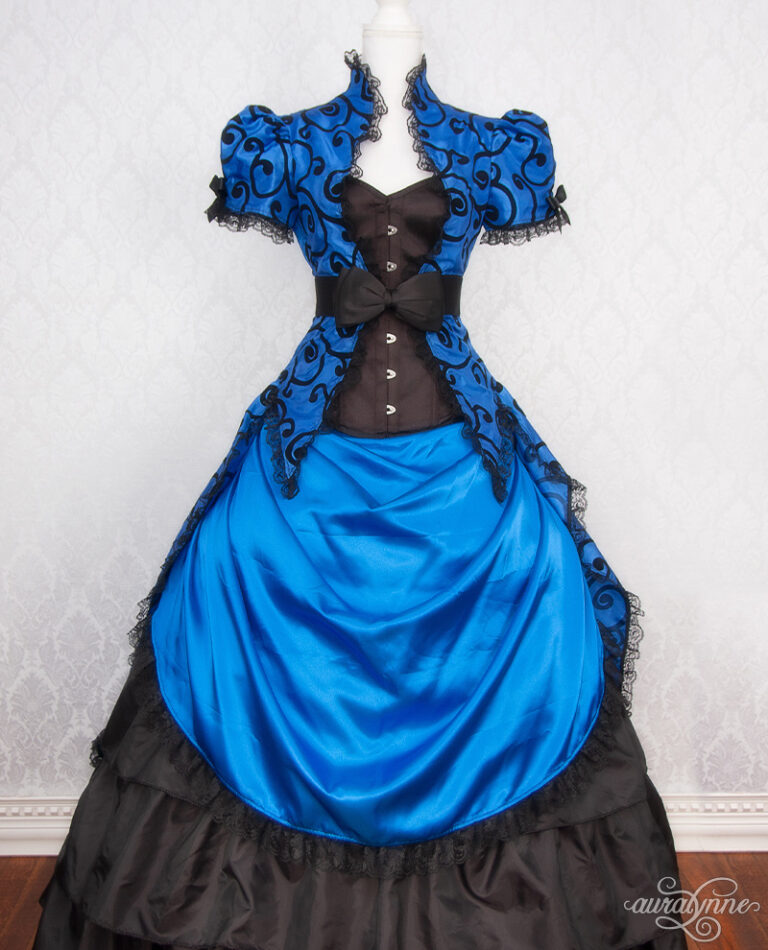 black and blue victorian dress