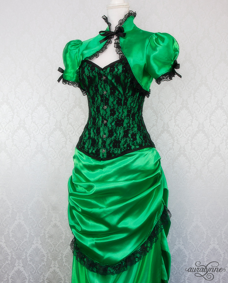 Green Gothic Steampunk Corset Party Dress D1044 - D-RoseBlooming