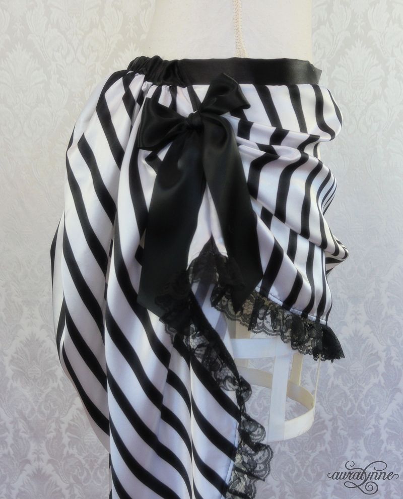 Satin black and white clearance striped skirt