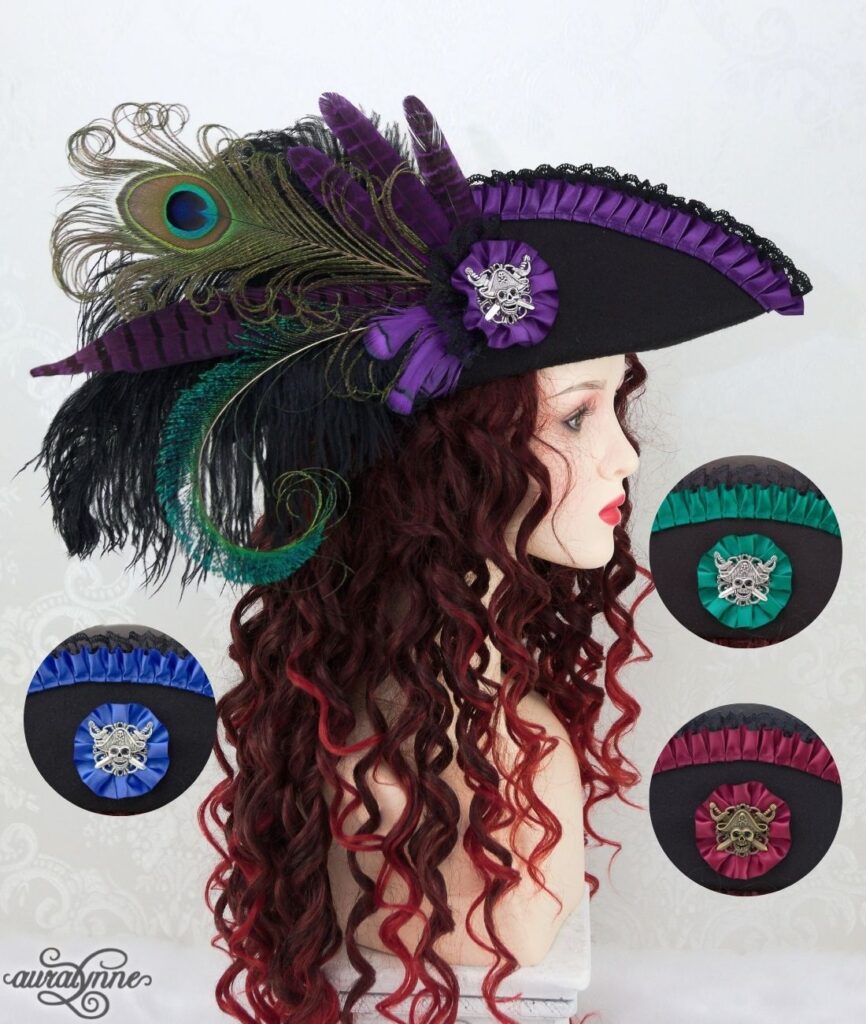 Jewel of the Sea Pirate Hat – Peacock Feather Tricorn